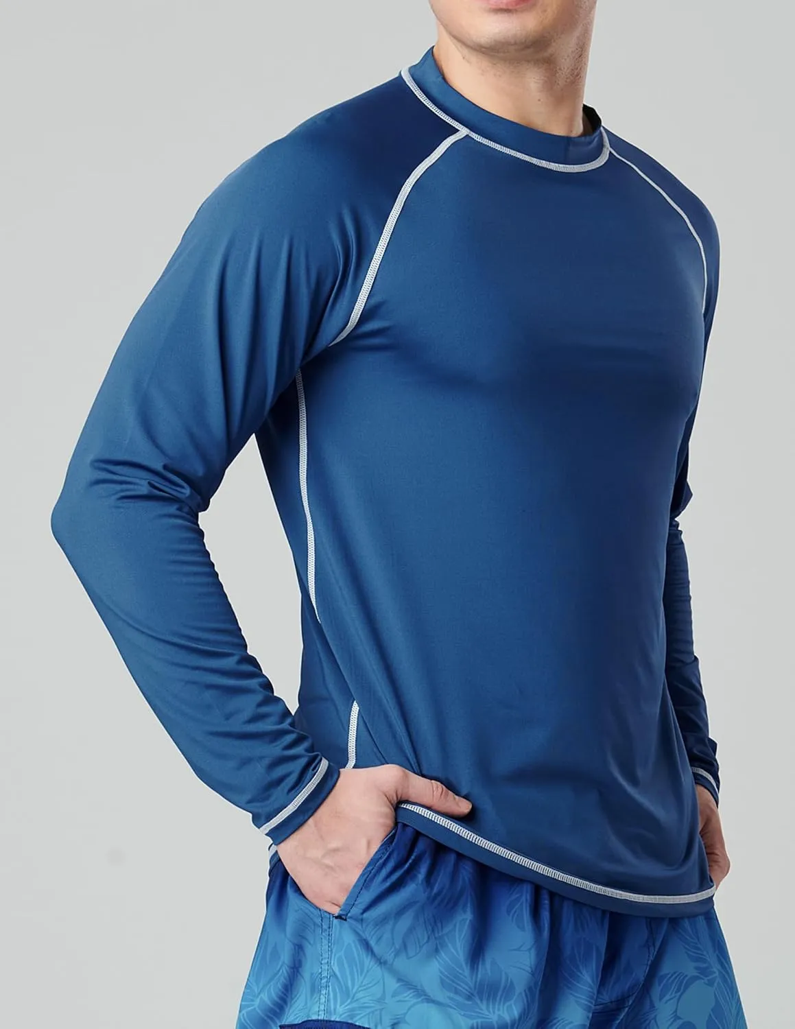 2 Pack Men's Sun Protection Long Sleeve Swim Shirts UPF 50  Loose Fit Rash Guards Fishing Quick Dry Clothing