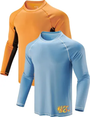 2 Pack Men's Sun Protection Long Sleeve Swim Shirts UPF 50  Loose Fit Rash Guards Fishing Quick Dry Clothing