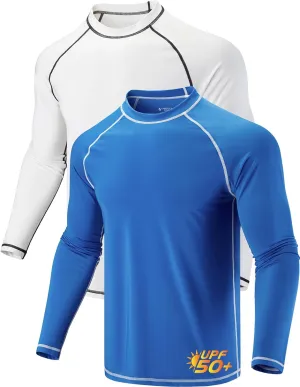 2 Pack Men's Sun Protection Long Sleeve Swim Shirts UPF 50  Loose Fit Rash Guards Fishing Quick Dry Clothing