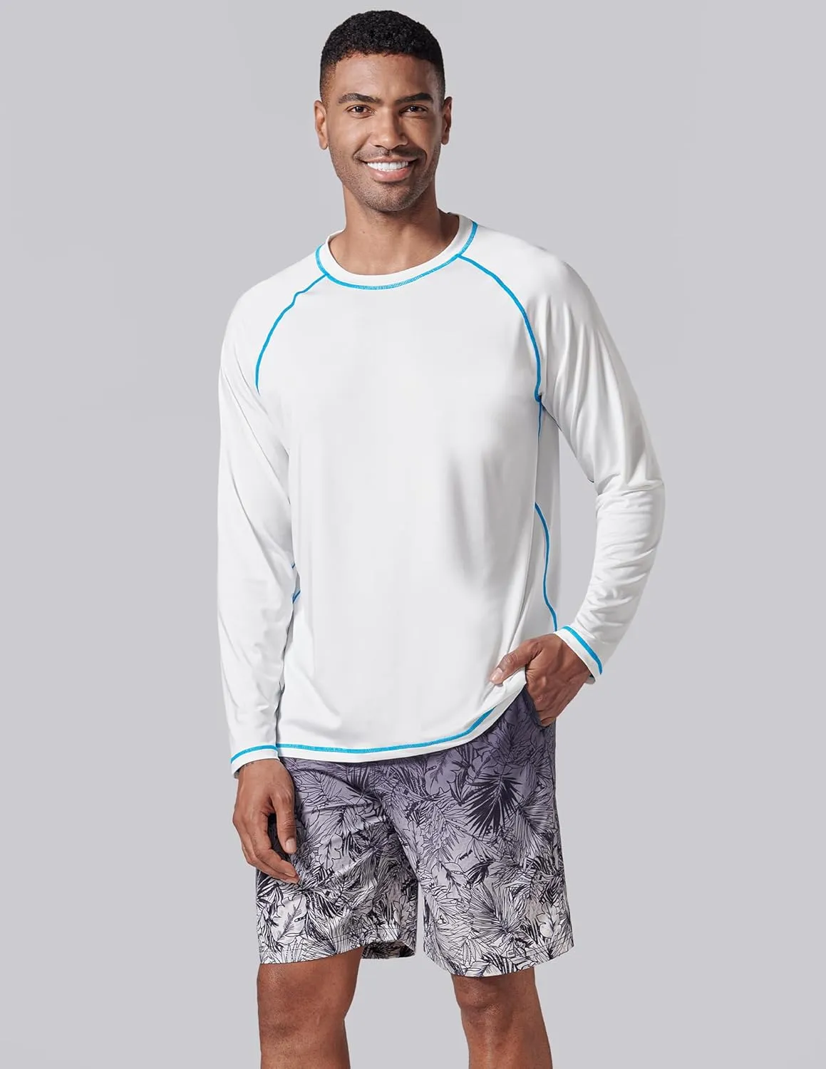 2 Pack Men's Sun Protection Long Sleeve Swim Shirts UPF 50  Loose Fit Rash Guards Fishing Quick Dry Clothing