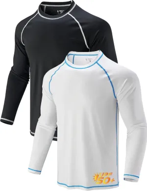 2 Pack Men's Sun Protection Long Sleeve Swim Shirts UPF 50  Loose Fit Rash Guards Fishing Quick Dry Clothing
