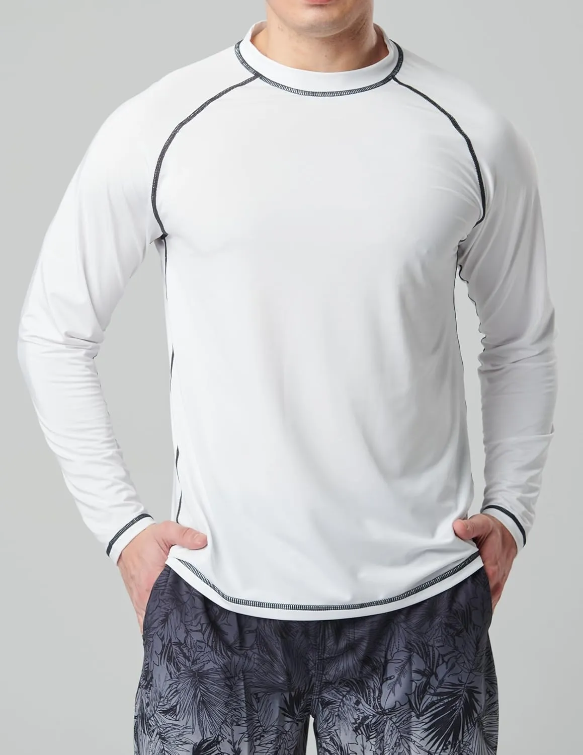 2 Pack Men's Sun Protection Long Sleeve Swim Shirts UPF 50  Loose Fit Rash Guards Fishing Quick Dry Clothing