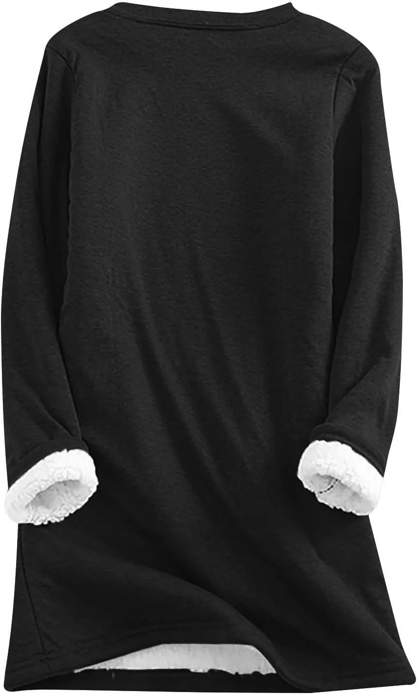 2 PCS Outfits Womens Fleece Sherpa Lined Sweatsuits Funny Long Sleeve Tops and Sweat Pants Winter Warm Tracksuit Set