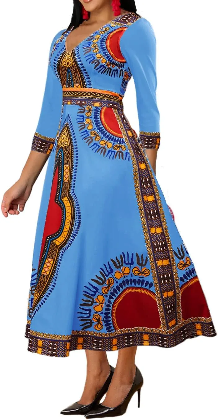 African Long Dresses for Women Elegant Church Dresses Print Maxi Dress High Waist Cocktail Bohemian Vintage Party Outfits
