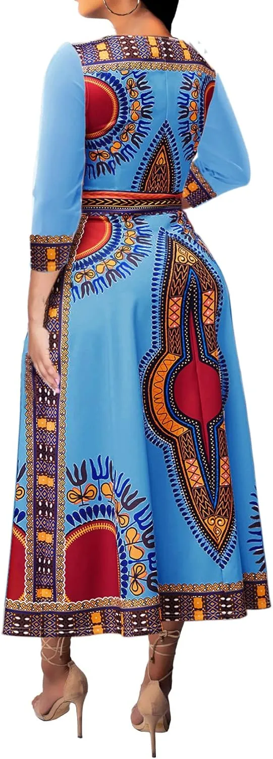 African Long Dresses for Women Elegant Church Dresses Print Maxi Dress High Waist Cocktail Bohemian Vintage Party Outfits