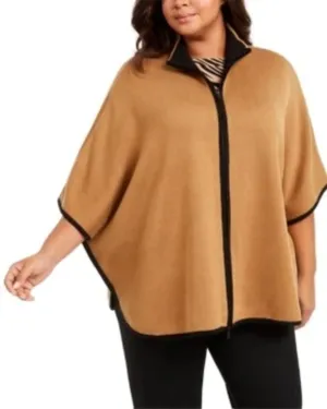 Anne Klein Women's Plus Zip Up Poncho Sweater Brown Size 1X | Brown