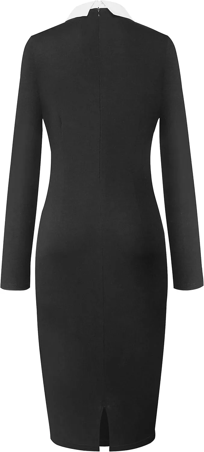 Aphratti Women's Peter Pan Collar Wear to Work Business Office Wear Outfits Classy Fall Midi Sheath Dress with Sleeves