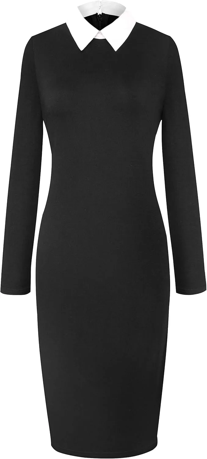 Aphratti Women's Peter Pan Collar Wear to Work Business Office Wear Outfits Classy Fall Midi Sheath Dress with Sleeves