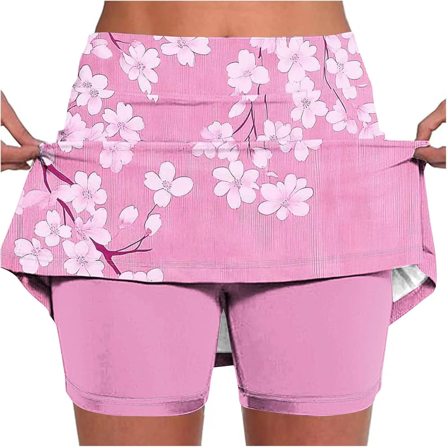 Athletic Skirt with Shorts Womens Floral Print Tennis Skirts with Pocket High Waisted Tummy Control Golf Skort