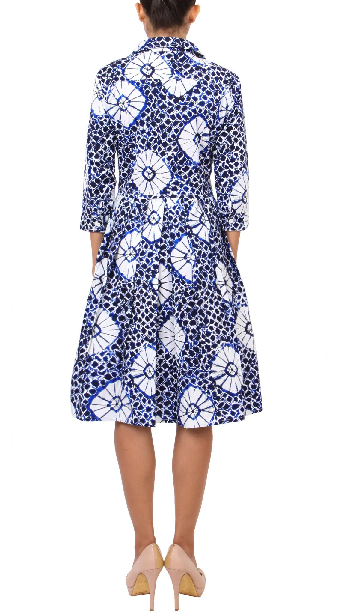 Audrey Dress Shirt Collar 3/4 Sleeve Regular Cotton Stretch (Itajime Shibori)