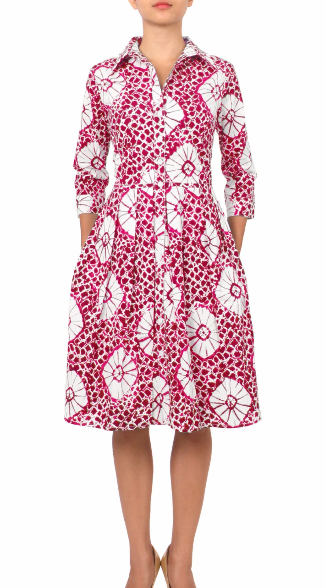 Audrey Dress Shirt Collar 3/4 Sleeve Regular Cotton Stretch (Itajime Shibori)