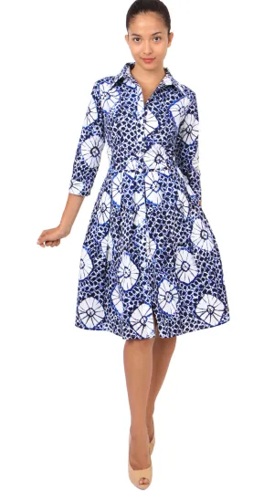 Audrey Dress Shirt Collar 3/4 Sleeve Regular Cotton Stretch (Itajime Shibori)