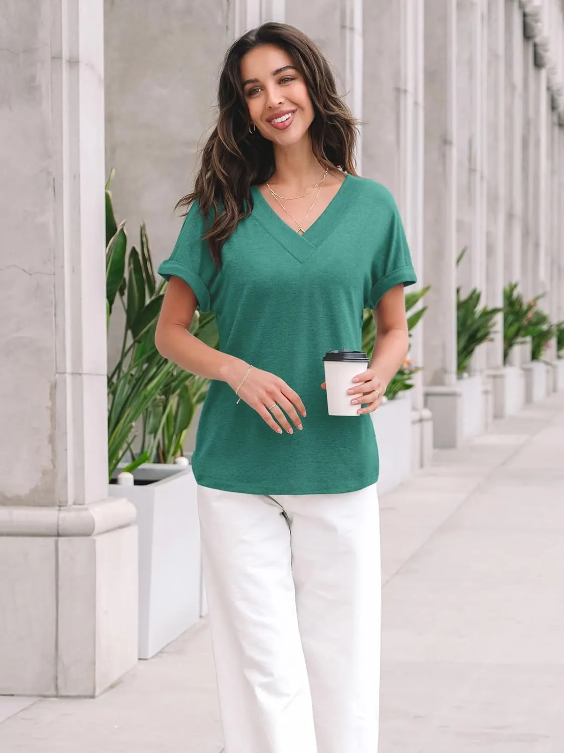 AUTOMET Womens Tops Short Sleeve T Shirt Summer V Neck Casual Top 2025 Spring Cute Basic Trendy Outfits Fashion