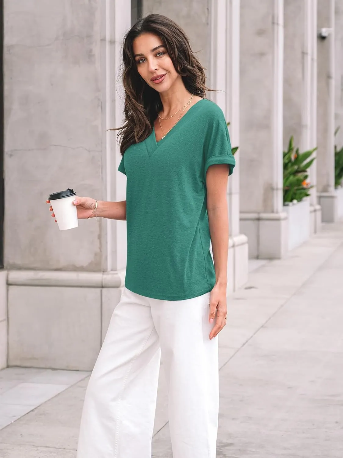 AUTOMET Womens Tops Short Sleeve T Shirt Summer V Neck Casual Top 2025 Spring Cute Basic Trendy Outfits Fashion