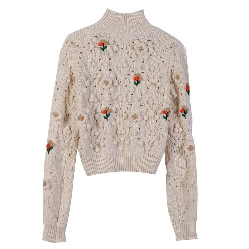 Autumn Embroidered Floral Knit Sweater