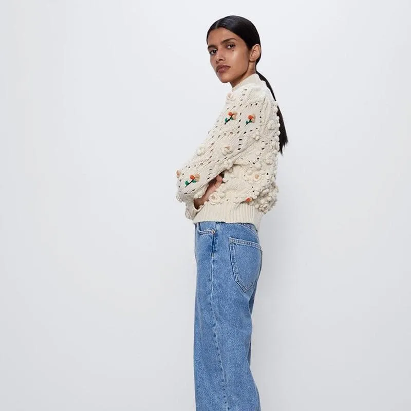 Autumn Embroidered Floral Knit Sweater
