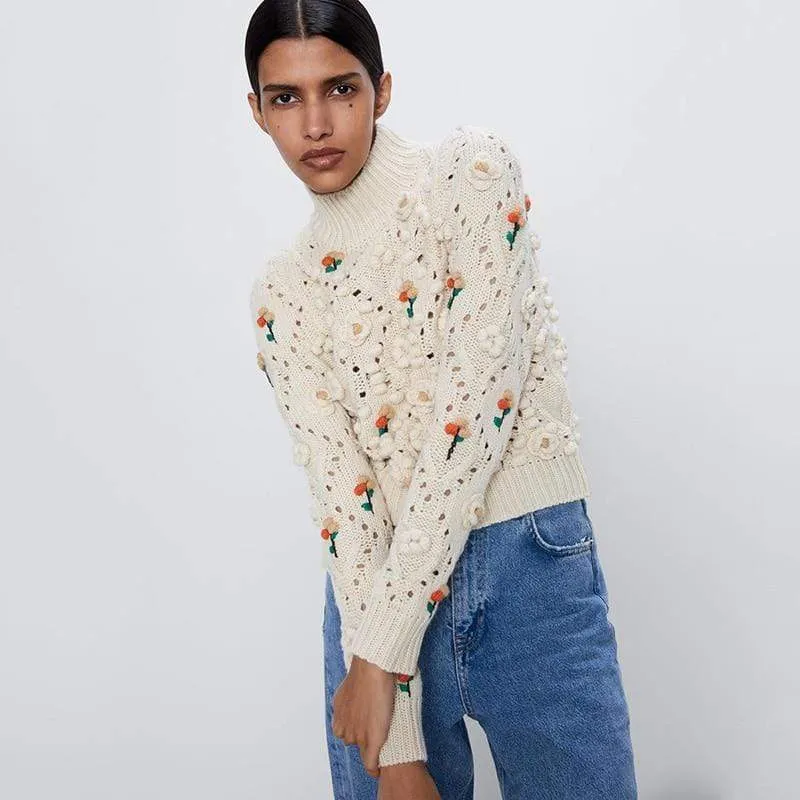 Autumn Embroidered Floral Knit Sweater