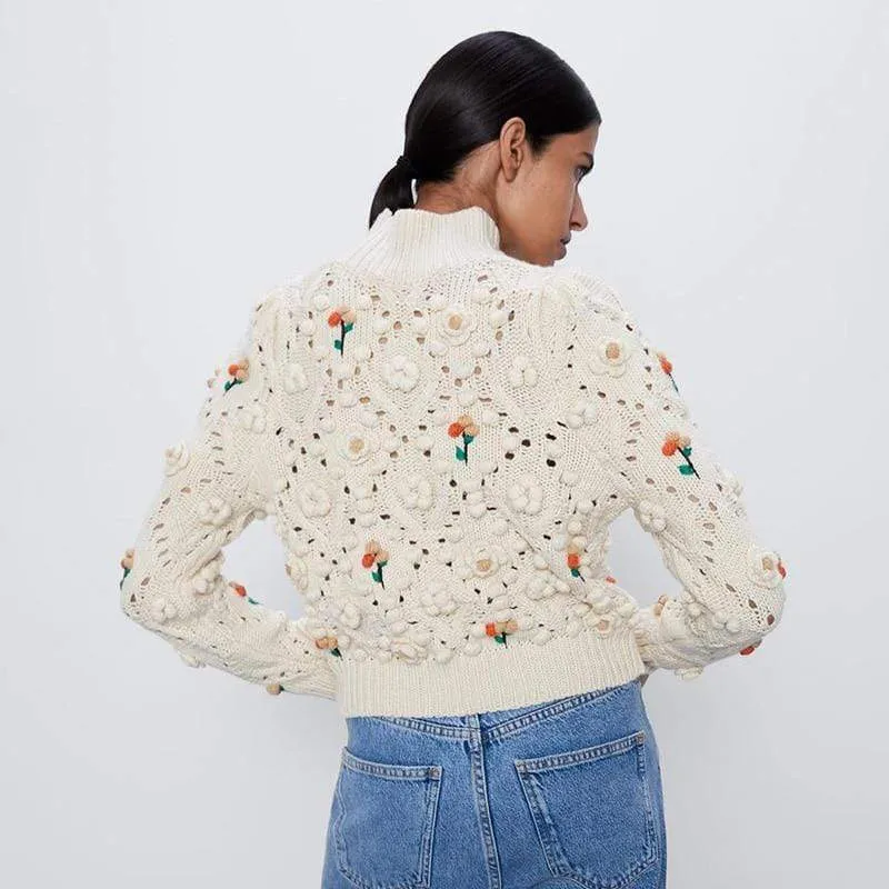 Autumn Embroidered Floral Knit Sweater