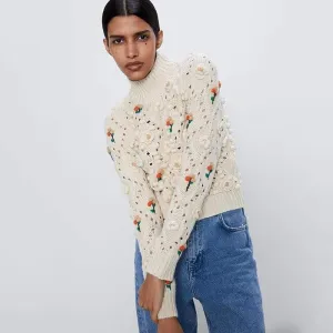Autumn Embroidered Floral Knit Sweater