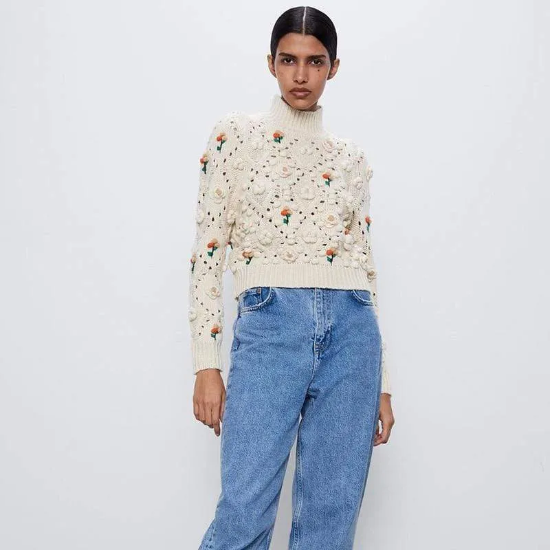 Autumn Embroidered Floral Knit Sweater
