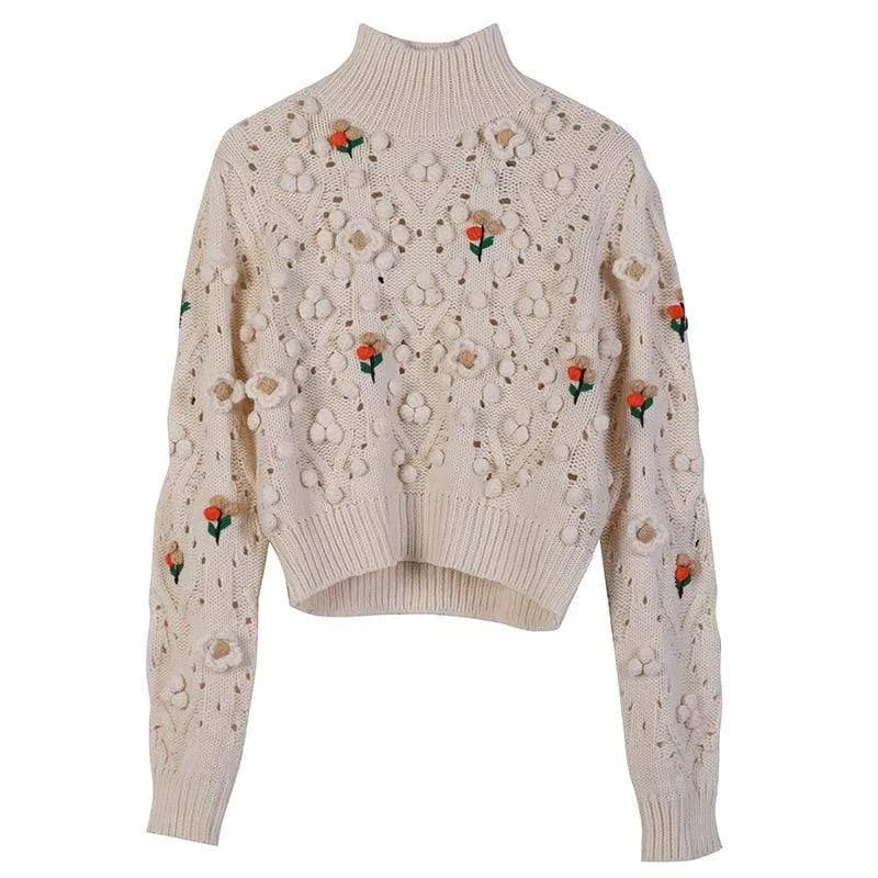 Autumn Embroidered Floral Knit Sweater