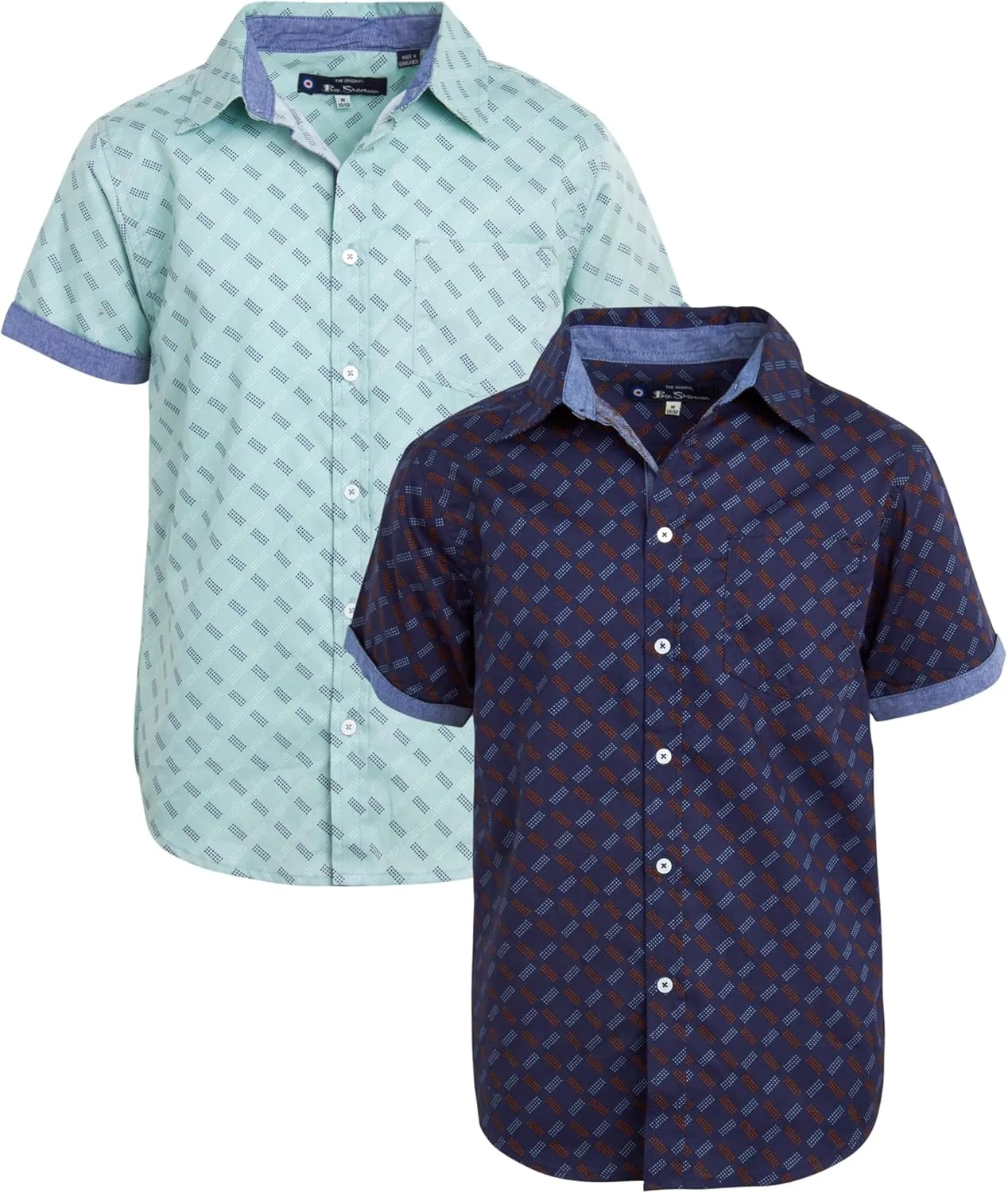 Ben Sherman Boys' Short Sleeve Button Down Shirt - 2 Pack 100% Cotton Breathable Woven Dress Shirts for Boys (Sizes: 8-18)
