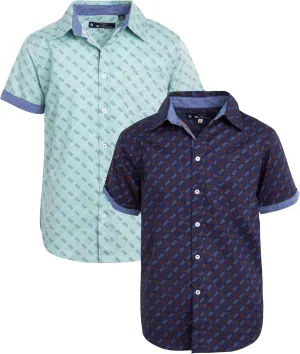 Ben Sherman Boys' Short Sleeve Button Down Shirt - 2 Pack 100% Cotton Breathable Woven Dress Shirts for Boys (Sizes: 8-18)