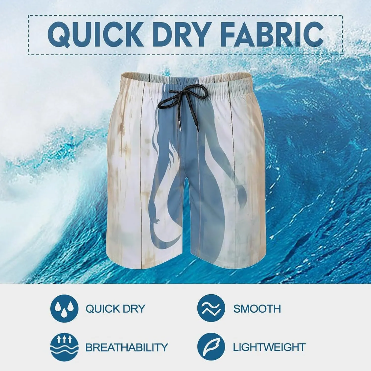 Blue Mermaid On Wood Men's Swim Trunks Quick Dry Bathing Suit Swimming Board Shorts Beach Swimwear