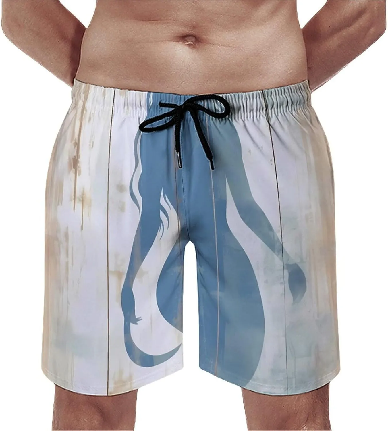 Blue Mermaid On Wood Men's Swim Trunks Quick Dry Bathing Suit Swimming Board Shorts Beach Swimwear