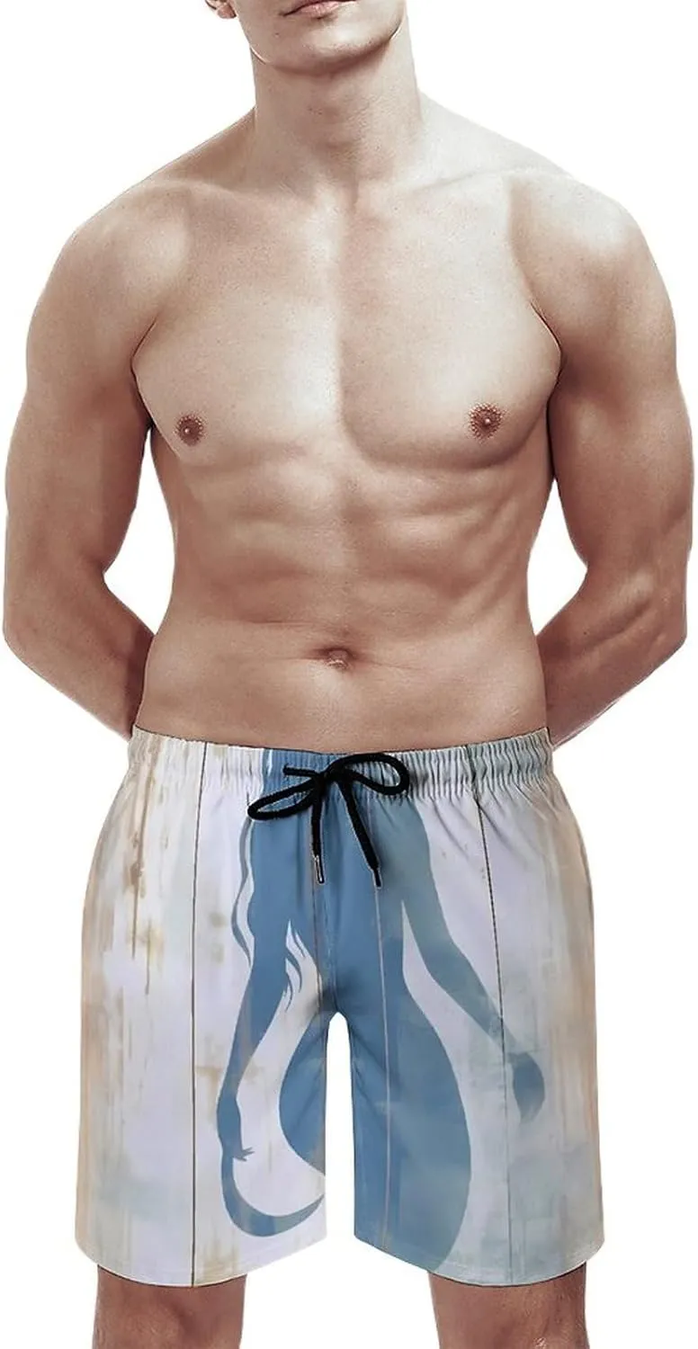 Blue Mermaid On Wood Men's Swim Trunks Quick Dry Bathing Suit Swimming Board Shorts Beach Swimwear