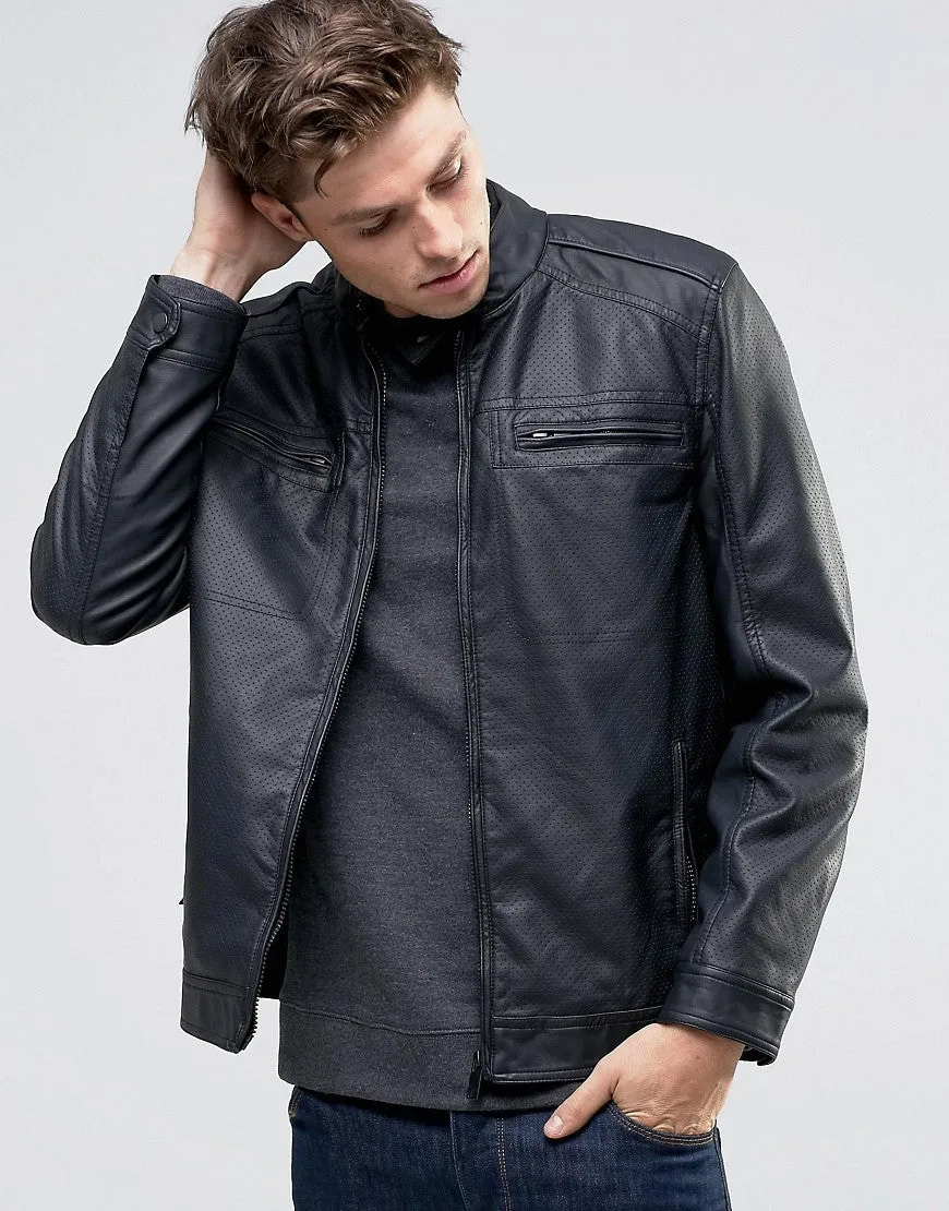 Brave Soul Perforated Faux Leather Biker Jacket