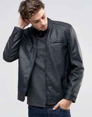 Brave Soul Perforated Faux Leather Biker Jacket