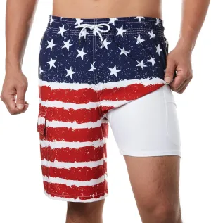 BRISIRA Mens Swim Trunks 9 Inch Inseam Board Shorts with Compression Liner Swimsuit Bathing Suit Quick Dry Cargo Pocket