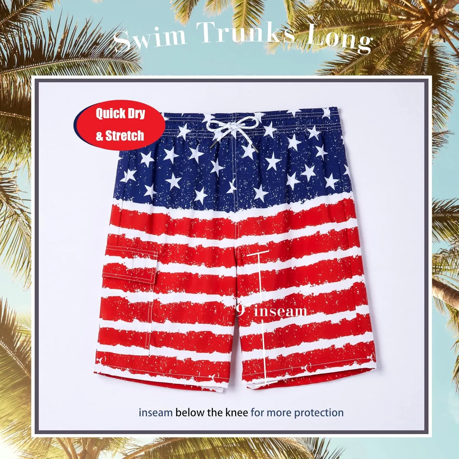 BRISIRA Mens Swim Trunks 9 Inch Inseam Board Shorts with Compression Liner Swimsuit Bathing Suit Quick Dry Cargo Pocket