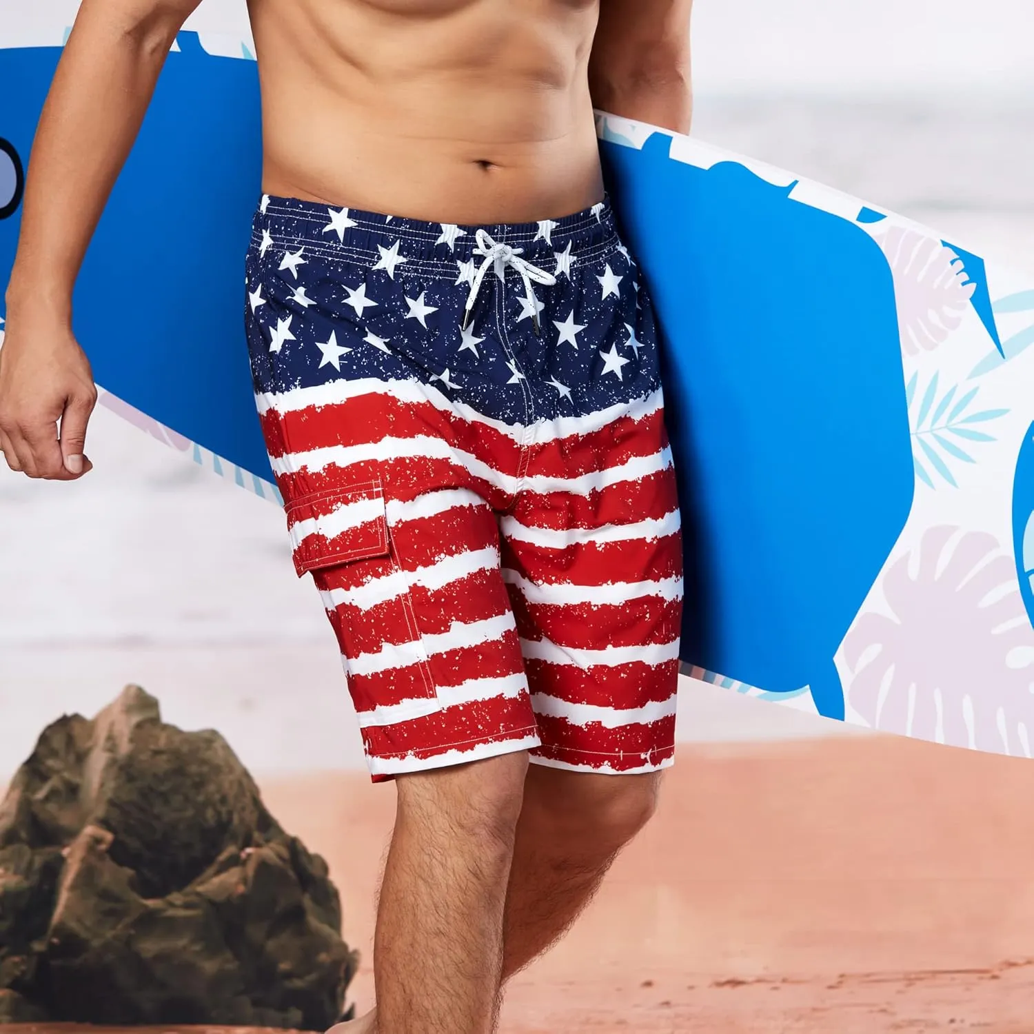 BRISIRA Mens Swim Trunks 9 Inch Inseam Board Shorts with Compression Liner Swimsuit Bathing Suit Quick Dry Cargo Pocket