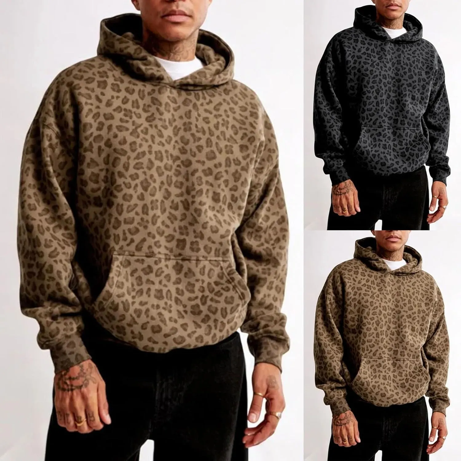 Camo Hoodie Womens Maple Leaf Graphic Fleece Hooded Sweatshirt Oversized Hoodies For Women Trendy Cute Leopard Print Tops