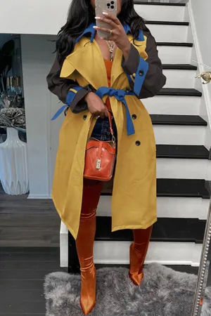 Casual Elegant Solid Make Old With Belt Turndown Collar Outerwear