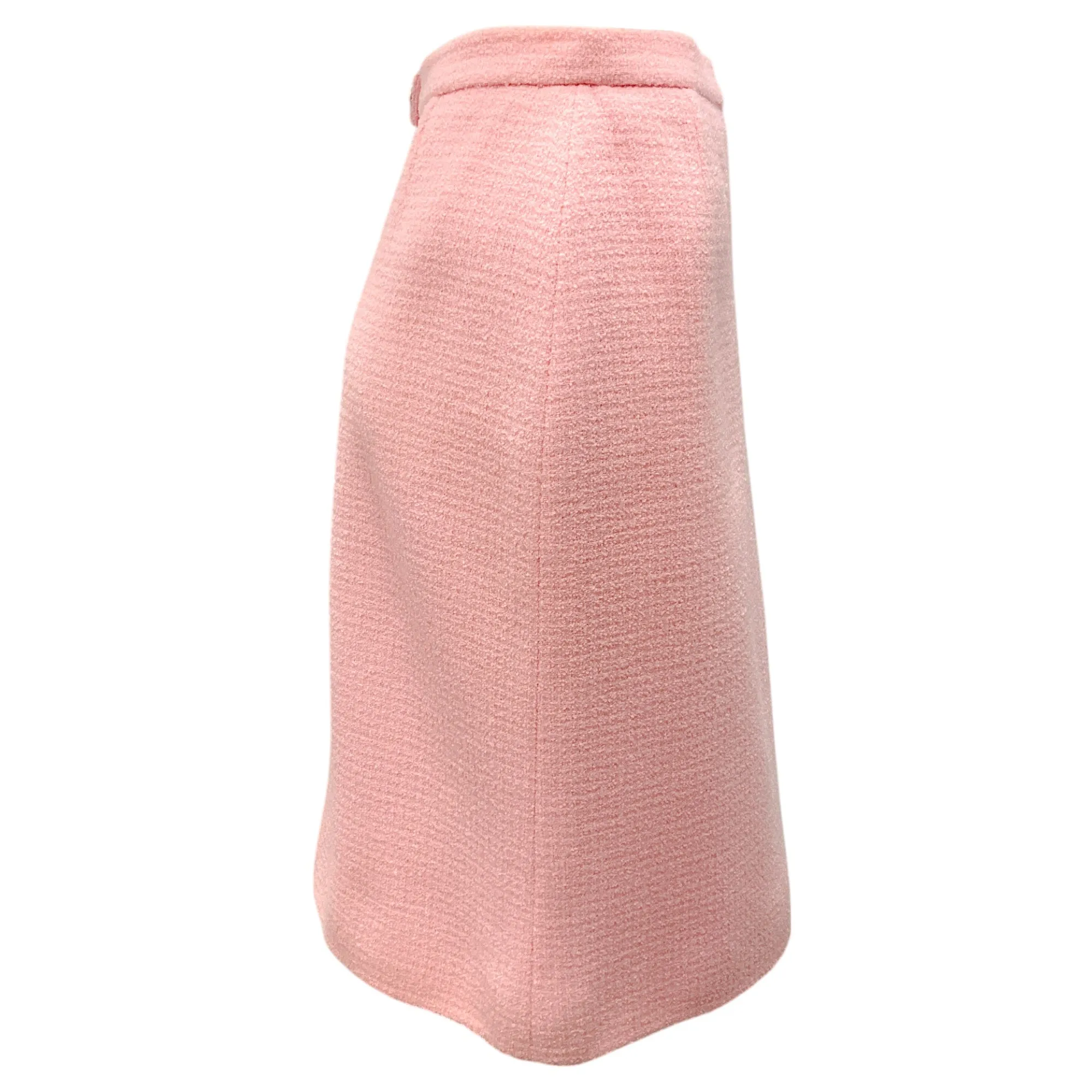 Chanel Boutique Vintage 1998 Pink Classic CC Logo Button Boucle Tweed Skirt