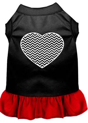Chevron Heart Screen Print Dress Black With Red Lg