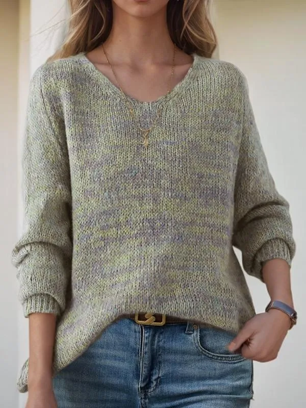 Chic Multicolor V-Neck Oversized Pullover Sweater