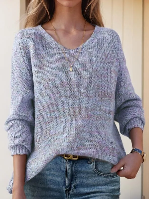 Chic Multicolor V-Neck Oversized Pullover Sweater
