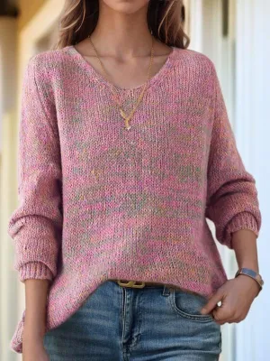 Chic Multicolor V-Neck Oversized Pullover Sweater