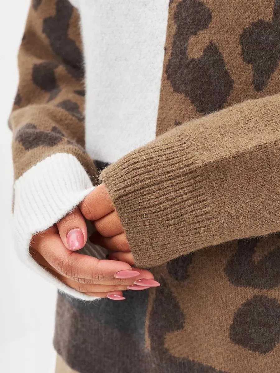 Chic Vintage-Inspired Loose-Fit Leopard Print Knit Sweater