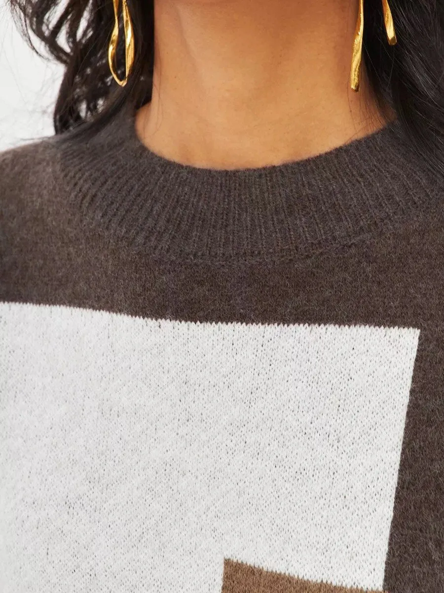 Chic Vintage-Inspired Loose-Fit Leopard Print Knit Sweater