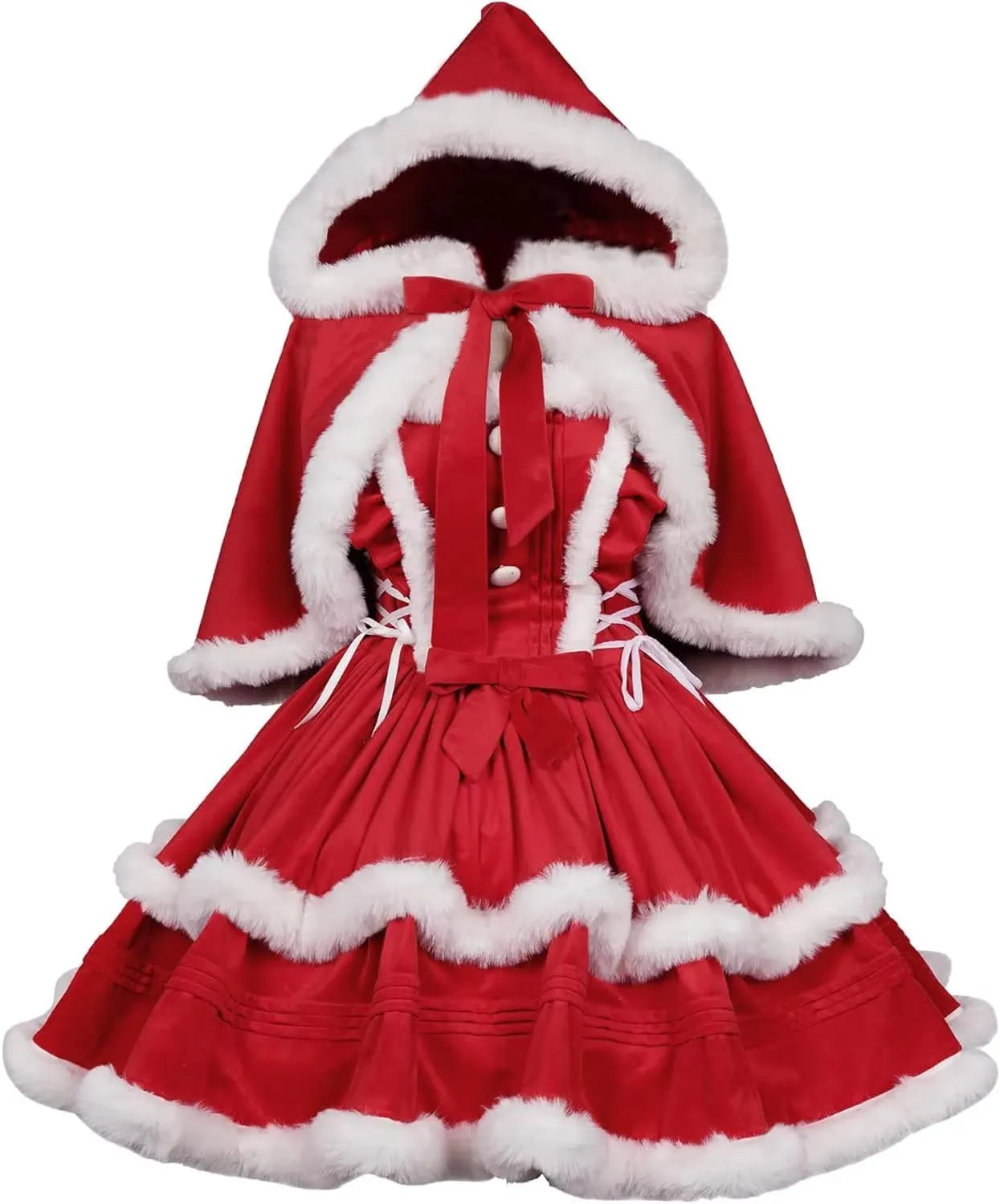 Christmas Dresses for Women Solid Color Fashion Warm Halter Dress Suit with Cloak,Women's Santa Claus Dress