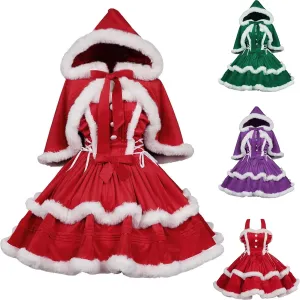 Christmas Dresses for Women Solid Color Fashion Warm Halter Dress Suit with Cloak,Women's Santa Claus Dress