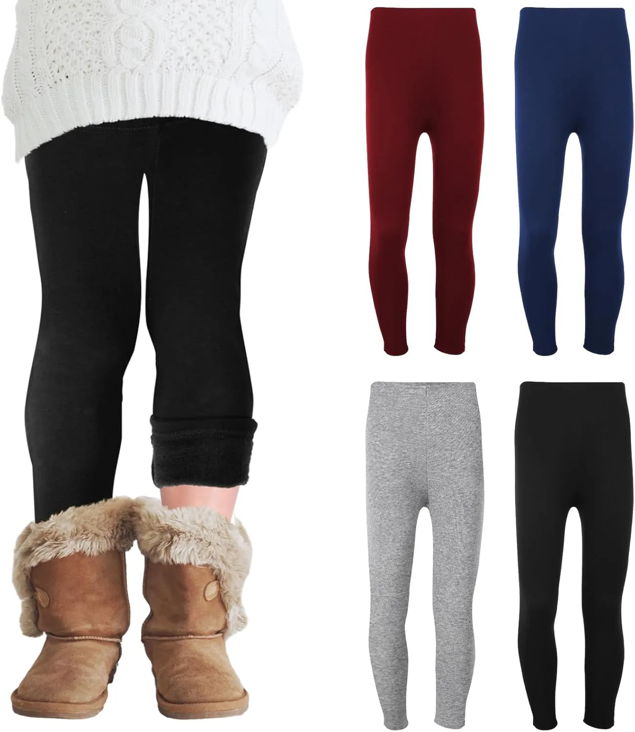 Chuarry Girls Winter Leggings Fleece Lined Warm Basic Pants Thick for Kid Toddler