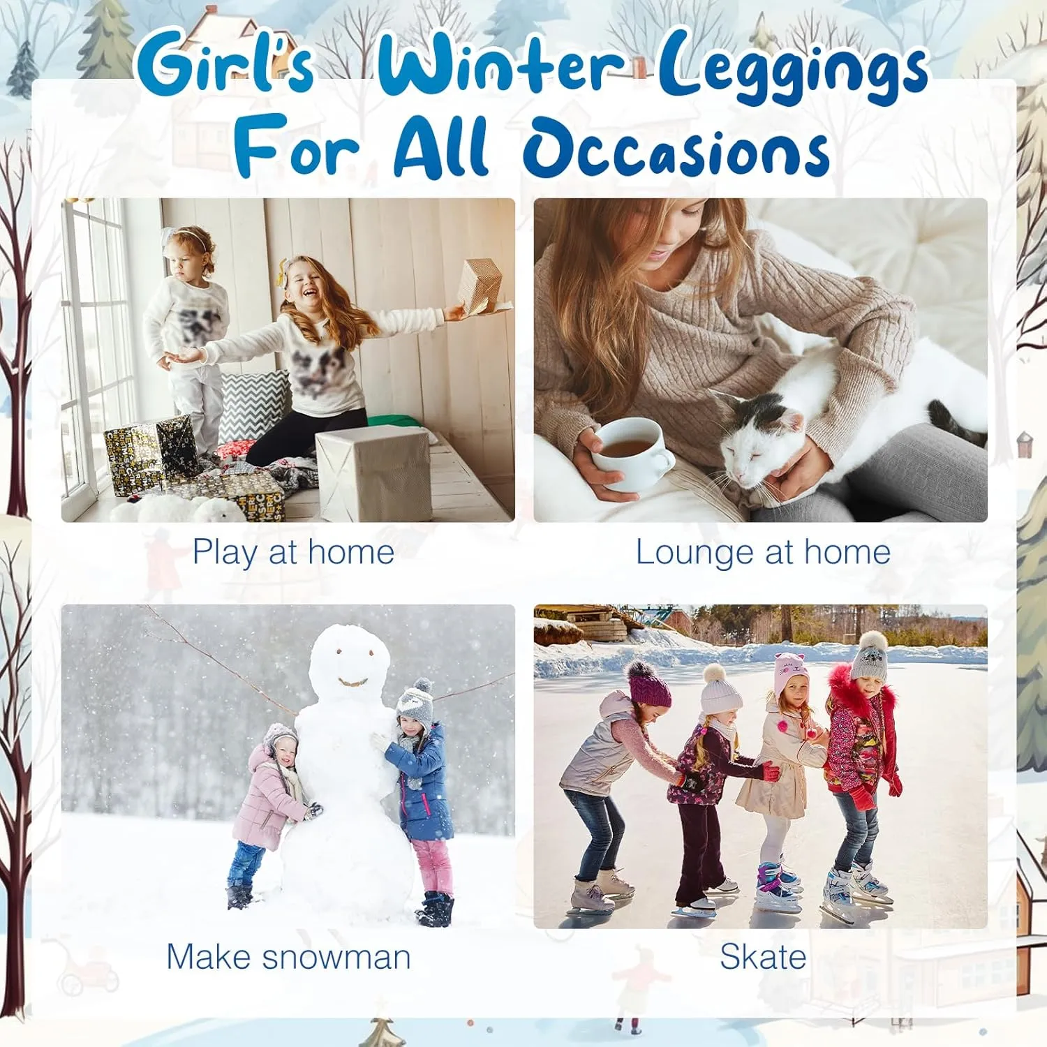 Chuarry Girls Winter Leggings Fleece Lined Warm Basic Pants Thick for Kid Toddler
