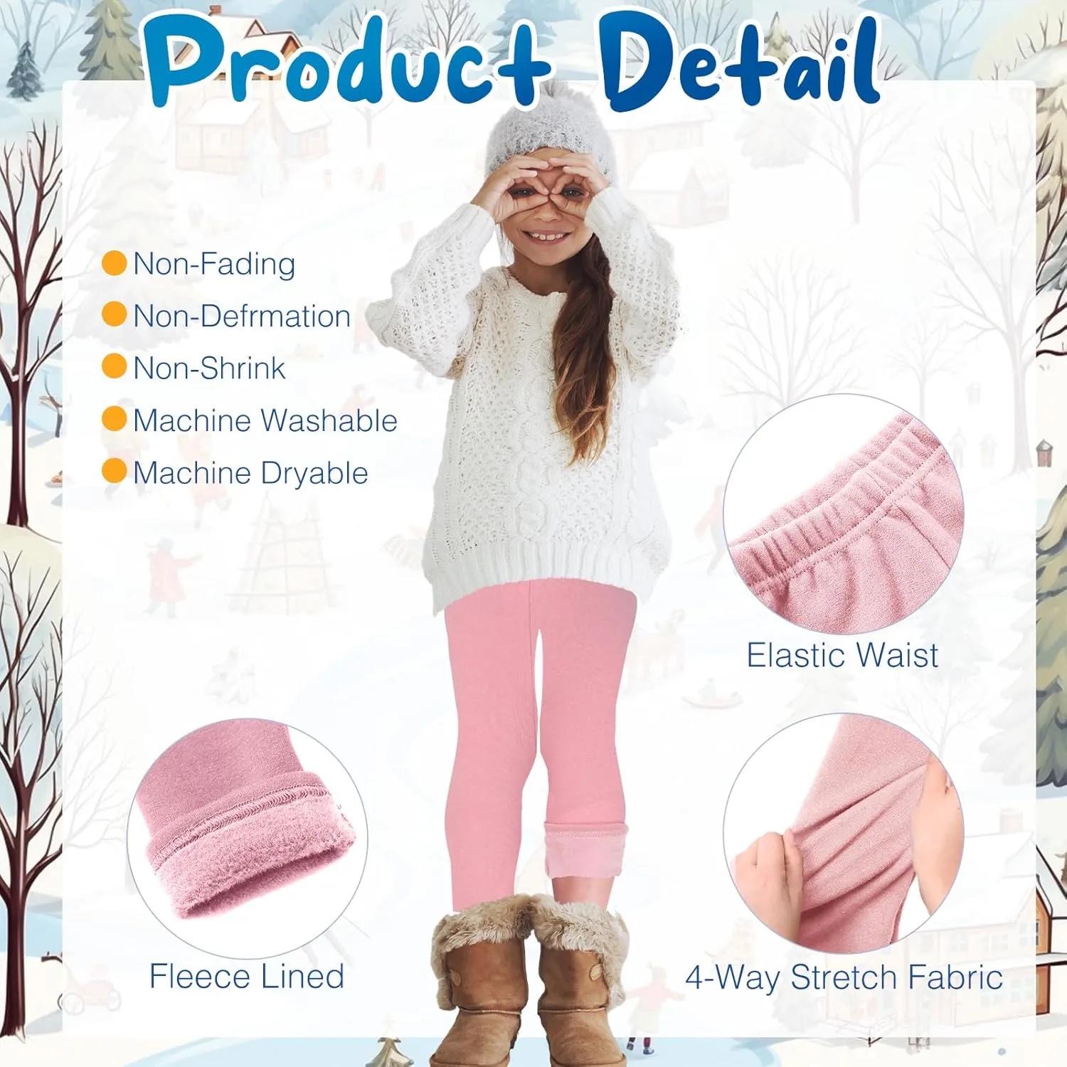 Chuarry Girls Winter Leggings Fleece Lined Warm Basic Pants Thick for Kid Toddler