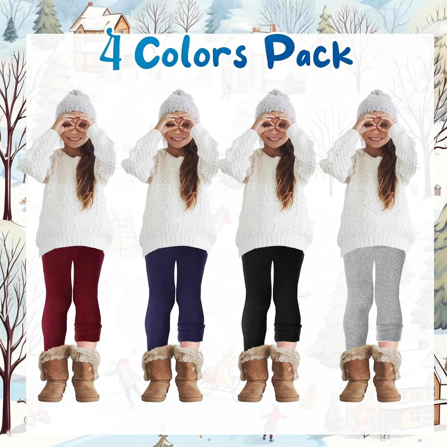 Chuarry Girls Winter Leggings Fleece Lined Warm Basic Pants Thick for Kid Toddler